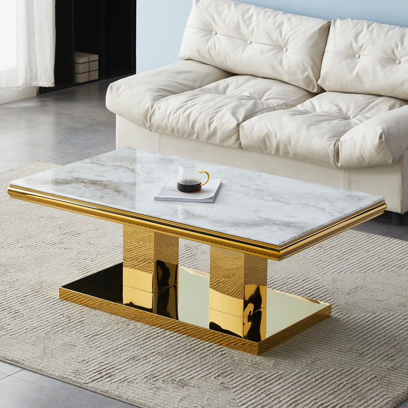 Table Basse Versus – MDF Effet Marbre, 110 cm - Vue d'ensemble