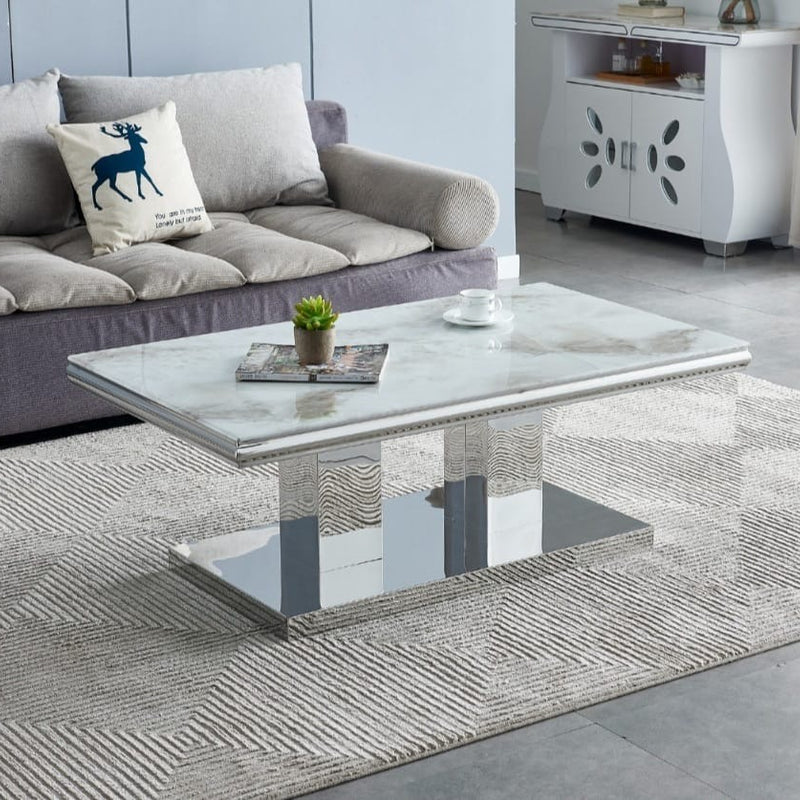 Table Basse Versus – MDF Effet Marbre, 110 cm - Détail plateau