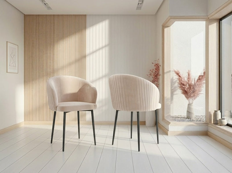 Lot de 2 Chaises Velours Carlita - Structure Bois, L50 x D55 x H84 cm - Vue de face