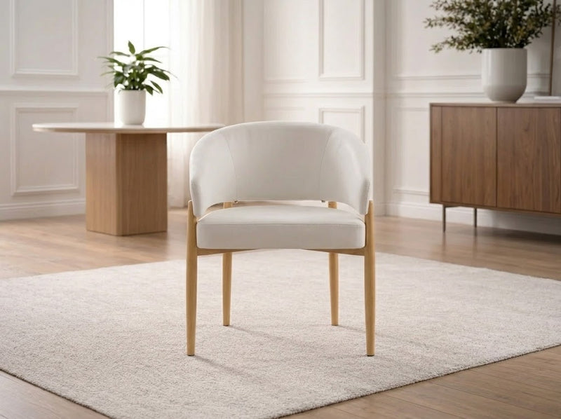 Lot de 2 Chaises Tissu Beige Charly Pieds Bois - L52 x D53 x H83 cm - Détail structure et pieds