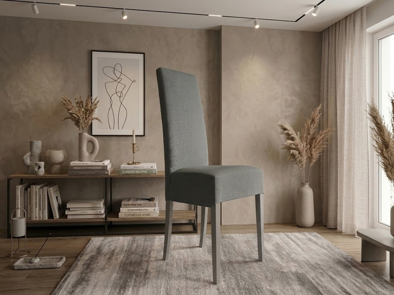 Lot de 2 Chaises Velours Gris Chiara - Structure Bois, L50 x D55 x H84 cm - Vue de face