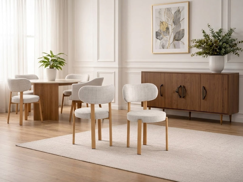 Lot de 2 Chaises Velours Beige Hailey Pieds Bois - L52 x D53 x H83 cm - Vue de face