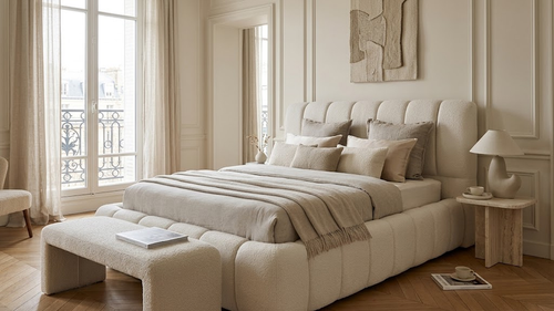 Lit Coffre Bubble – Tissu Gris, Sommier Inclus, 160x200 cm - Vue d'ensemble