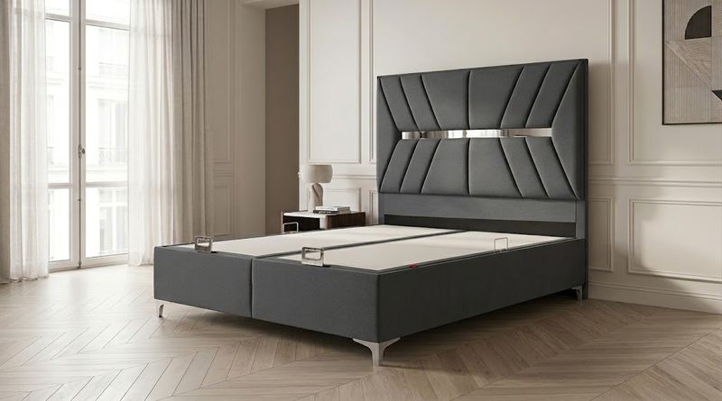 Lit Coffre Hayal – Velours, Coffre de Rangement, 140x200 cm - Détail revêtement et pieds