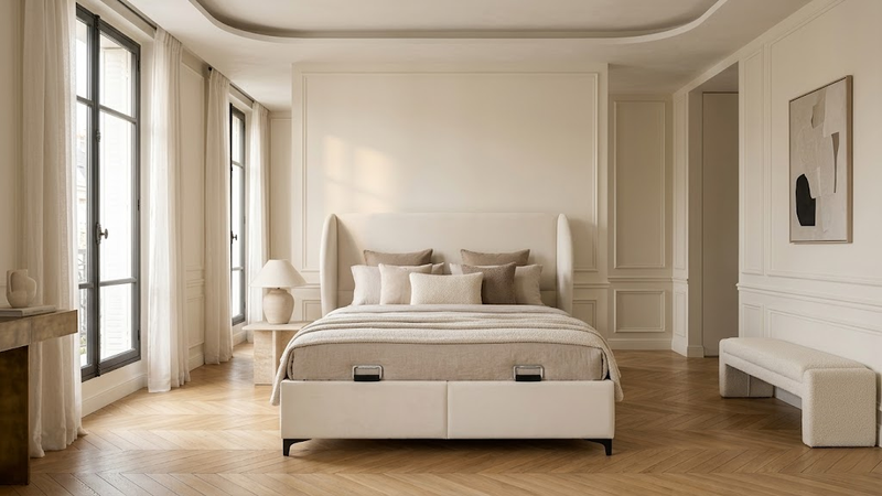 Lit Coffre Serena – Velours, Coffre de Rangement, 140x200 cm - Coffre de rangement ouvert