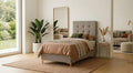 Lit Coffre Vision – Velours Taupe, Pieds Dorés, 160x200 cm - Vue d'ensemble