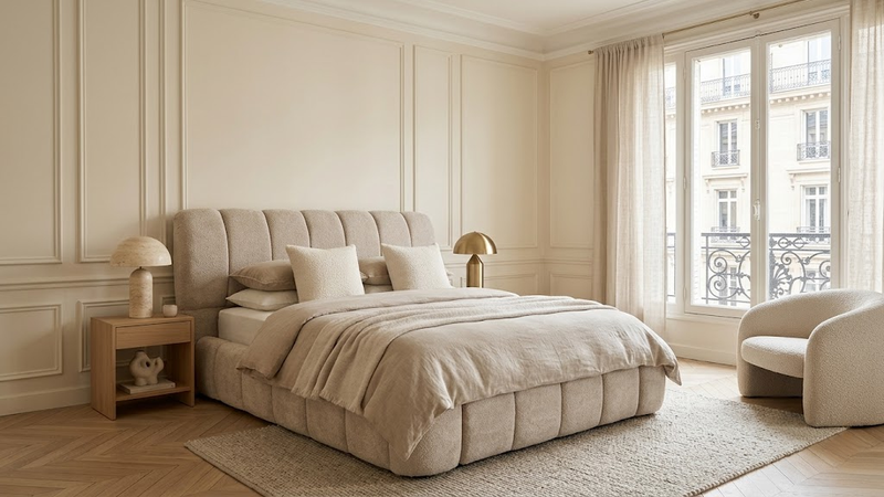 Lit Coffre Bubble – Tissu Gris, Sommier Inclus, 160x200 cm - Détail revêtement et pieds