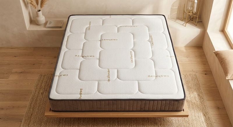 Matelas Mousse Housse Cashmère - 140/160 x 200 cm - Détail housse et finition