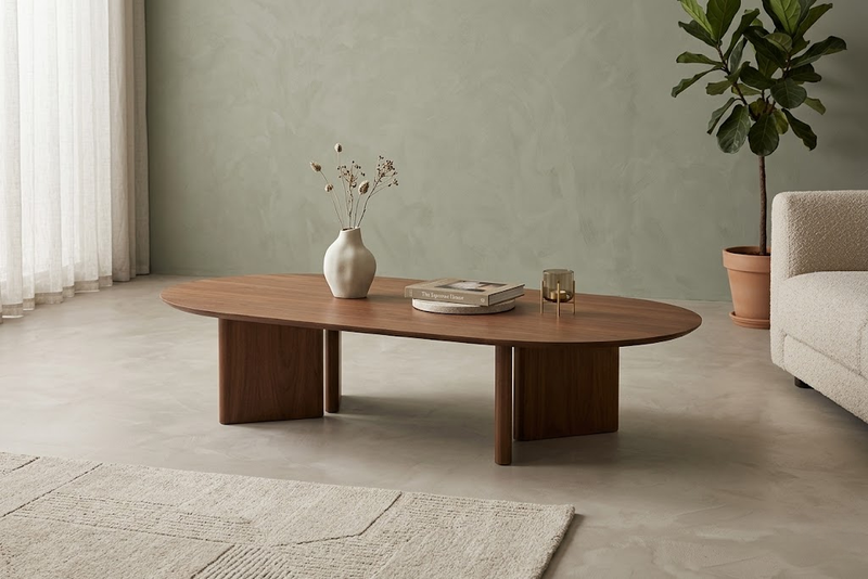 Table Basse Ambre – MDF Effet Noyer, 120 cm - Vue d'ensemble