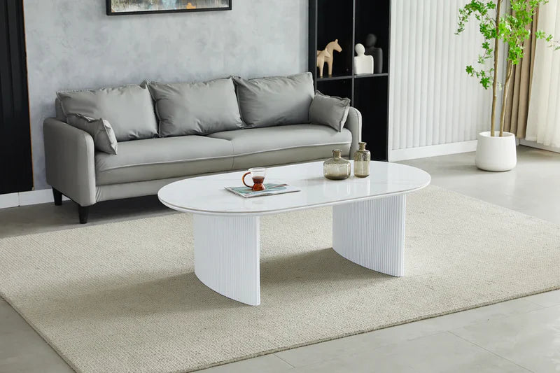 Table Basse Joséphine – MDF Effet Marbre, 100 cm - Vue d'ensemble