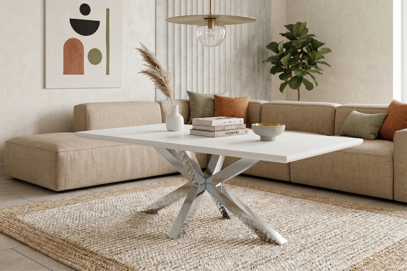 Table Basse Silvia – MDF Blanc, 100 cm - Détail plateau