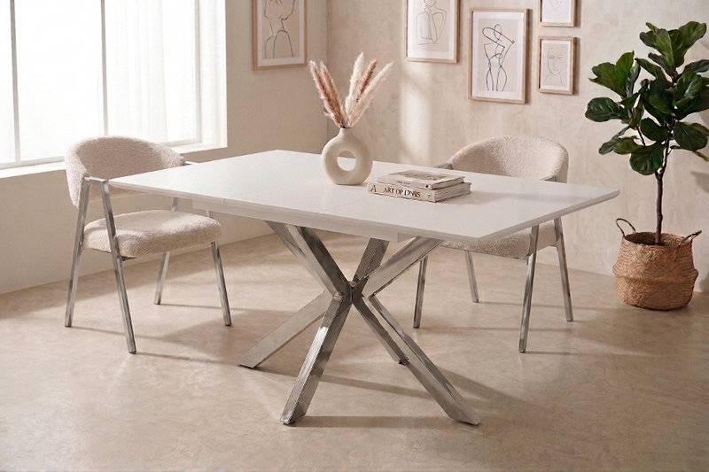 Table Repas Extensible Silvia – MDF Blanc, 160-200 cm - Vue en contexte