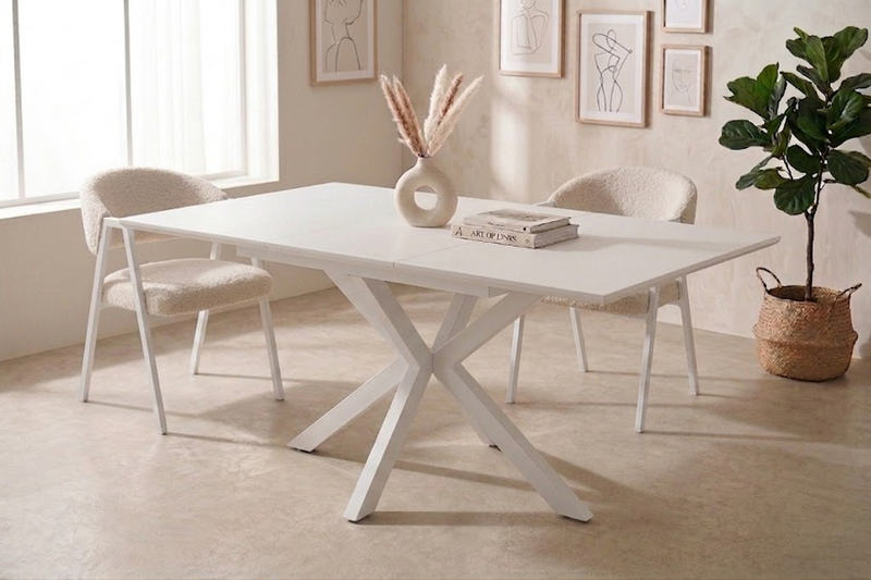 Table Repas Extensible Silvia – MDF Blanc, 160-200 cm - Vue d'ensemble