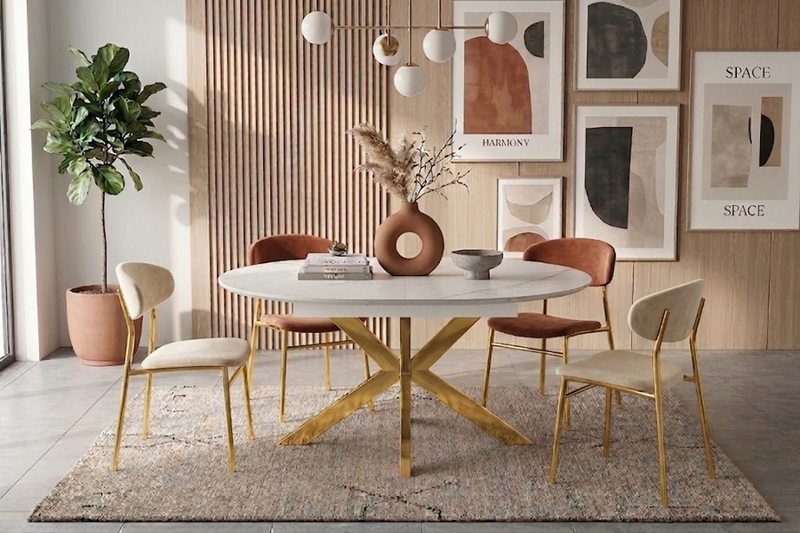 Table Repas Ovale Ophélia – Extensible, MDF Effet Marbre, 180-220 cm - Vue en contexte