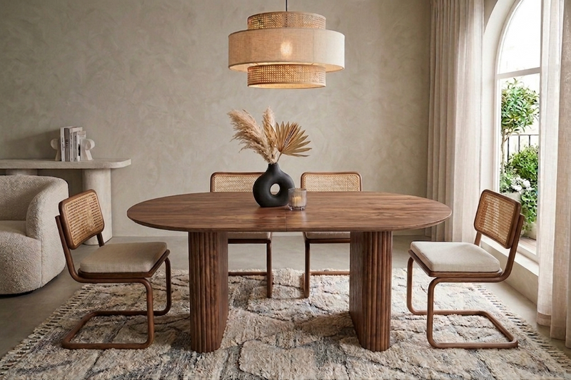 Table Repas Extensible Oslo – MDF, 160-200 cm - Détail surface et pieds