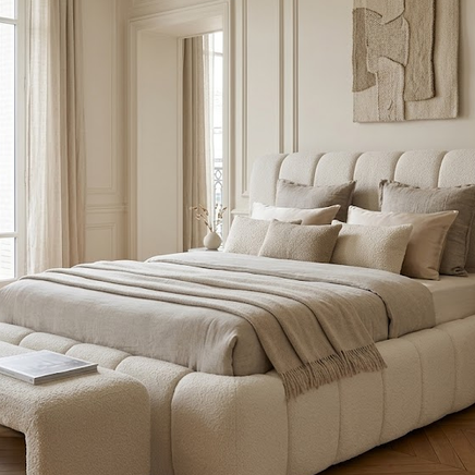 Lit Coffre Bubble – Tissu Gris avec Sommier Inclus – 160x200 cm - Vue d'ensemble