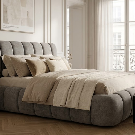 Lit Coffre Bubble – Tissu Gris avec Sommier Inclus – 160x200 cm - Détail tissu