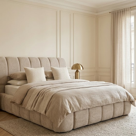 Lit Coffre Bubble – Tissu Gris avec Sommier Inclus – 160x200 cm - Coffre