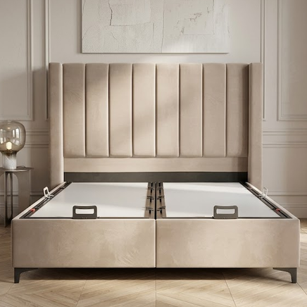 Lit Coffre Marseille Taupe – Velours avec Pieds Dorés – 140/160x200 cm - Détail pieds