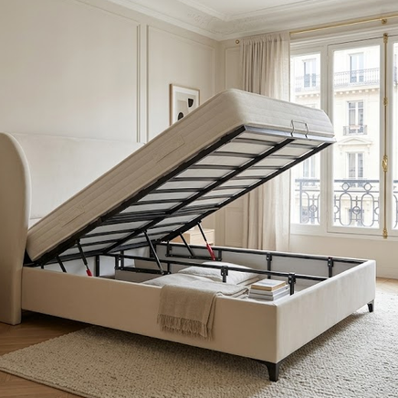 Lit Coffre Serena – Velours avec Coffre de Rangement – 140x200 cm - Coffre