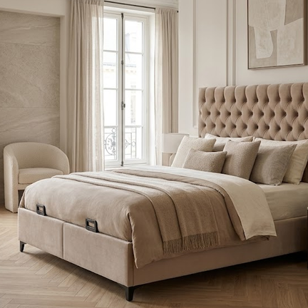 Lit Coffre Tania – Velours avec Coffre de Rangement – 140/160x200 cm - Vue d'ensemble